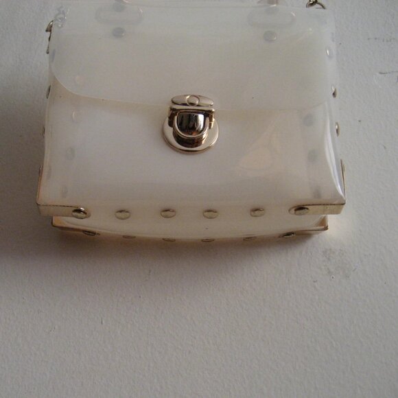 Trunk Style PVC Studded Stadium Crossbody Bag, Gold Cream - Picture 4 of 8